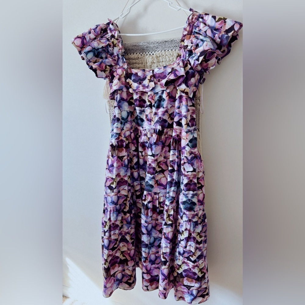 Kika Vargas Cicely Flutter Sleeve Ruffle Purple Watercolor Floral Maxi Dress - Picture 5 of 8